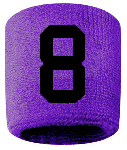 Number 8 Custom Purple w/ Black #'s Sweatband Wristband Embroidered Stitched