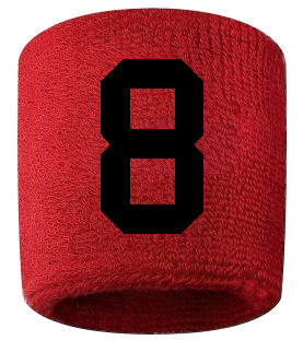 Number 8 Custom Red w/ Black #'s Sweatband Wristband Embroidered Stitched