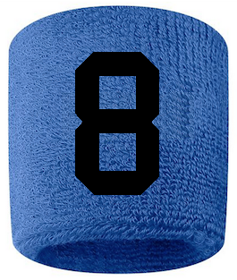 Number 8 Custom Royal Blue w/ Black #'s Sweatband Wristband Embroidered Stitched