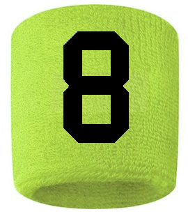Number 8 Custom Volt Neon Lime Green w/ Black #'s Sweatband Wristband Embroidered Stitched