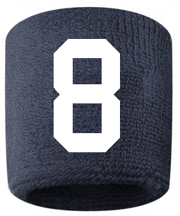 Number 8 Custom Navy Blue w/ White #'s Sweatband Wristband Embroidered Stitched