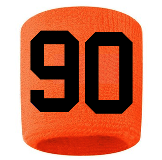 Number 90 Custom Orange w/ Black #'s Sweatband Wristband Embroidered Stitched