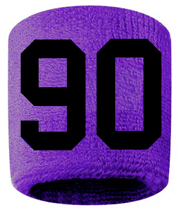 Number 90 Custom Purple w/ Black #'s Sweatband Wristband Embroidered Stitched