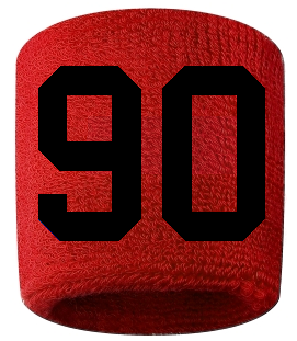 Number 90 Custom Red w/ Black #'s Sweatband Wristband Embroidered Stitched