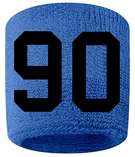 Number 90 Custom Royal Blue w/ Black #'s Sweatband Wristband Embroidered Stitched