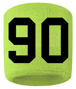 Number 90 Custom Volt Neon Lime Green w/ Black #'s Sweatband Wristband Embroidered Stitched