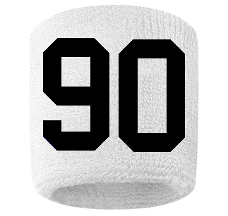 Number 90 Custom White w/ Black #'s Sweatband Wristband Embroidered Stitched