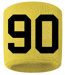 Number 90 Custom Yellow w/ Black #'s Sweatband Wristband Embroidered Stitched