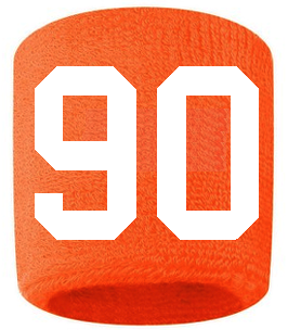Number 90 Custom Orange w/ White #'s Sweatband Wristband Embroidered Stitched