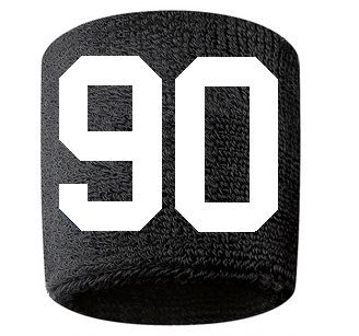 Number 90 Custom Black w/ White #'s Sweatband Wristband Embroidered Stitched