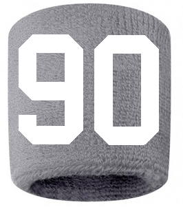 Number 90 Custom Gray w/ White #'s Sweatband Wristband Embroidered Stitched