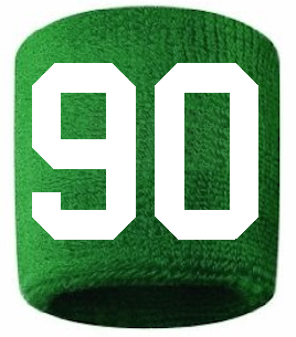 Number 90 Custom Green w/ White #'s Sweatband Wristband Embroidered Stitched