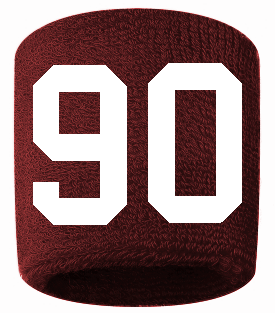 Number 90 Custom Maroon w/ White #'s Sweatband Wristband Embroidered Stitched