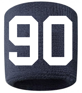 Number 90 Custom Navy Blue w/ White #'s Sweatband Wristband Embroidered Stitched