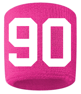 Number 90 Custom Hot Pink w/ White #'s Sweatband Wristband Embroidered Stitched