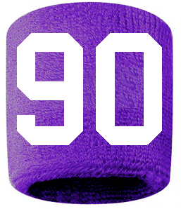 Number 90 Custom Purple w/ White #'s Sweatband Wristband Embroidered Stitched