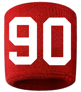 Number 90 Custom Red w/ White #'s Sweatband Wristband Embroidered Stitched
