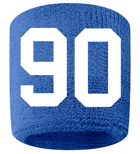 Number 90 Custom Royal Blue w/ White #'s Sweatband Wristband Embroidered Stitched