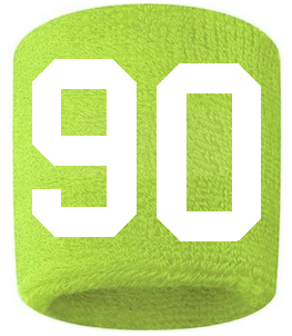 Number 90 Custom Volt Neon Lime Green w/ White #'s Sweatband Wristband Embroidered Stitched