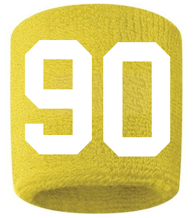 Number 90 Custom Yellow w/ White #'s Sweatband Wristband Embroidered Stitched
