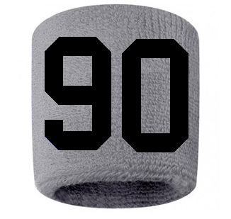 Number 90 Custom Gray w/ Black #'s Sweatband Wristband Embroidered Stitched