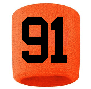 Number 91 Custom Orange w/ Black #'s Sweatband Wristband Embroidered Stitched