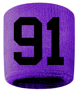 Number 91 Custom Purple w/ Black #'s Sweatband Wristband Embroidered Stitched