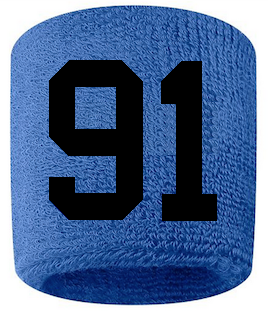 Number 91 Custom Royal Blue w/ Black #'s Sweatband Wristband Embroidered Stitched