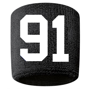 Number 91 Custom Black w/ White #'s Sweatband Wristband Embroidered Stitched - SportsJewelryProShop