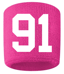 Number 91 Custom Hot Pink w/ White #'s Sweatband Wristband Embroidered Stitched