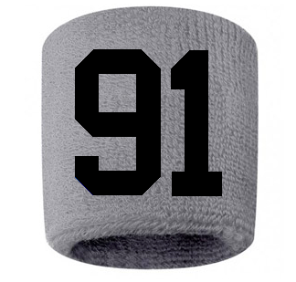 Number 91 Custom Gray w/ Black #'s Sweatband Wristband Embroidered Stitched