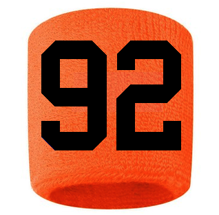 Number 92 Custom Orange w/ Black #'s Sweatband Wristband Embroidered Stitched