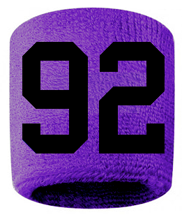 Number 92 Custom Purple w/ Black #'s Sweatband Wristband Embroidered Stitched