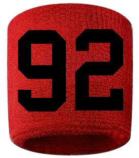 Number 92 Custom Red w/ Black #'s Sweatband Wristband Embroidered Stitched