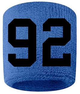 Number 92 Custom Royal Blue w/ Black #'s Sweatband Wristband Embroidered Stitched
