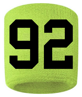 Number 92 Custom Volt Neon Lime Green w/ Black #'s Sweatband Wristband Embroidered Stitched
