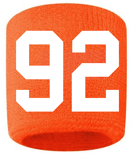 Number 92 Custom Orange w/ White #'s Sweatband Wristband Embroidered Stitched