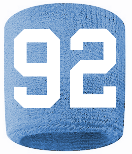 Number 92 Custom Light Blue w/ White #'s Sweatband Wristband Embroidered Stitched
