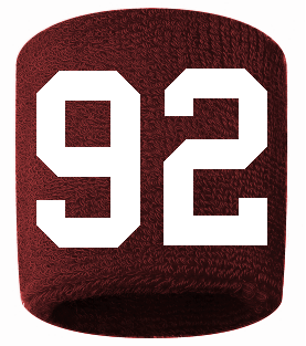 Number 92 Custom Maroon w/ White #'s Sweatband Wristband Embroidered Stitched