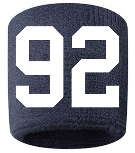 Number 92 Custom Navy Blue w/ White #'s Sweatband Wristband Embroidered Stitched