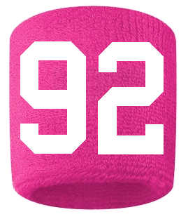 Number 92 Custom Hot Pink w/ White #'s Sweatband Wristband Embroidered Stitched