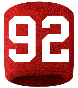 Number 92 Custom Red w/ White #'s Sweatband Wristband Embroidered Stitched