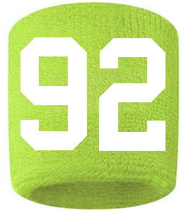 Number 92 Custom Volt Neon Lime Green w/ White #'s Sweatband Wristband Embroidered Stitched