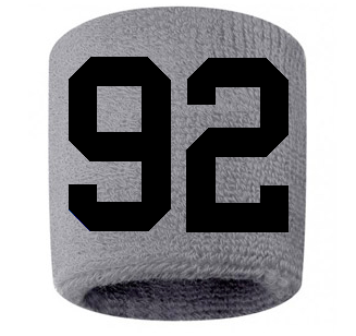 Number 92 Custom Gray w/ Black #'s Sweatband Wristband Embroidered Stitched