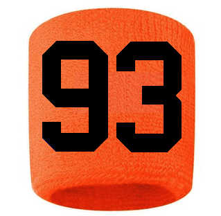 Number 93 Custom Orange w/ Black #'s Sweatband Wristband Embroidered Stitched
