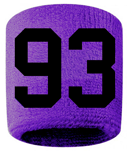 Number 93 Custom Purple w/ Black #'s Sweatband Wristband Embroidered Stitched