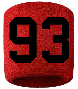 Number 93 Custom Red w/ Black #'s Sweatband Wristband Embroidered Stitched