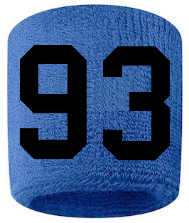 Number 93 Custom Royal Blue w/ Black #'s Sweatband Wristband Embroidered Stitched