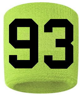 Number 93 Custom Volt Neon Lime Green w/ Black #'s Sweatband Wristband Embroidered Stitched