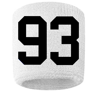Number 93 Custom White w/ Black #'s Sweatband Wristband Embroidered Stitched